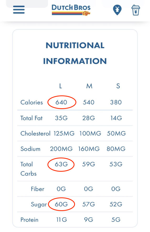 vanilla latte nutrition info